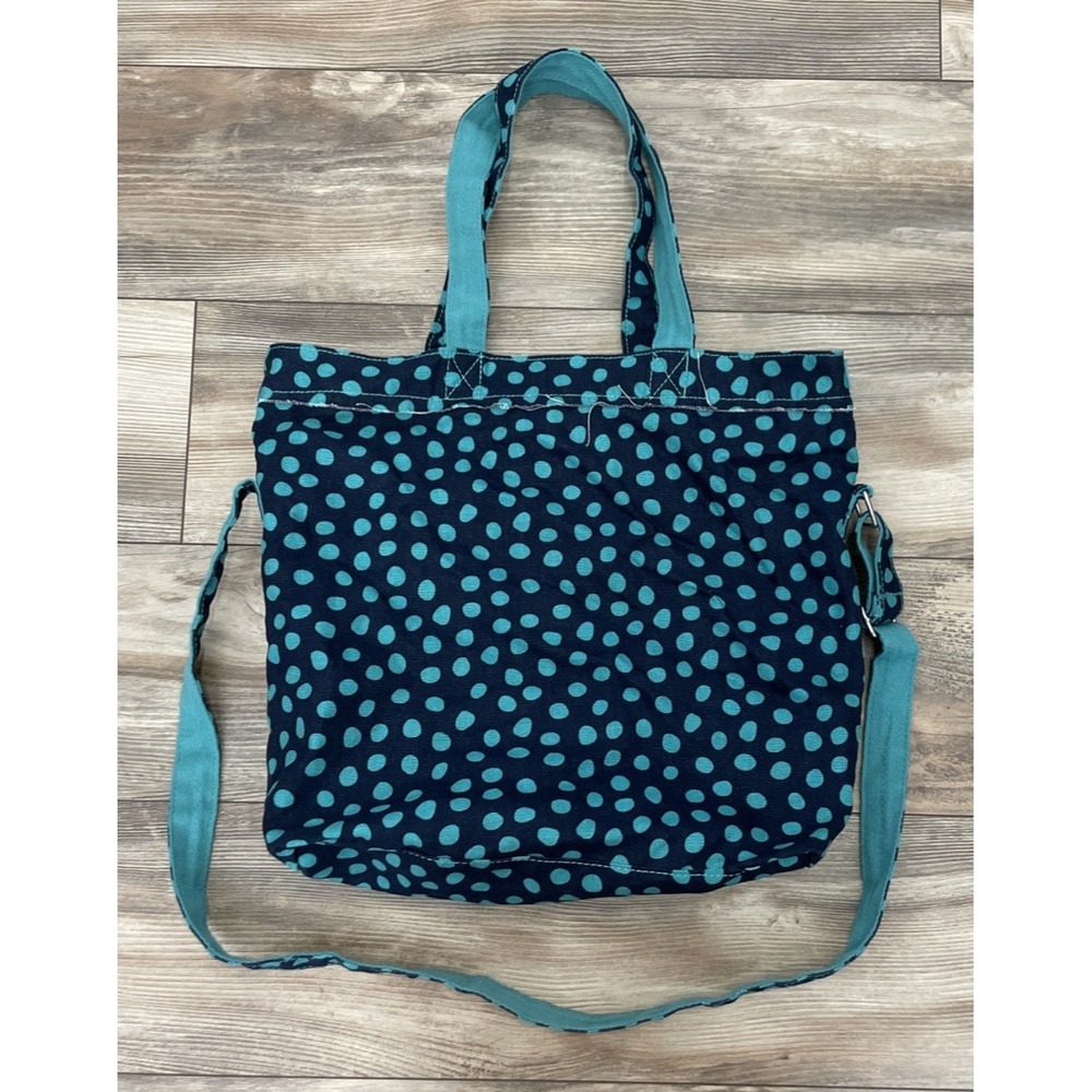 Thirty-One Womens Retro Metro Polka Dot Tote Bag Blue Canvas Large Handbag